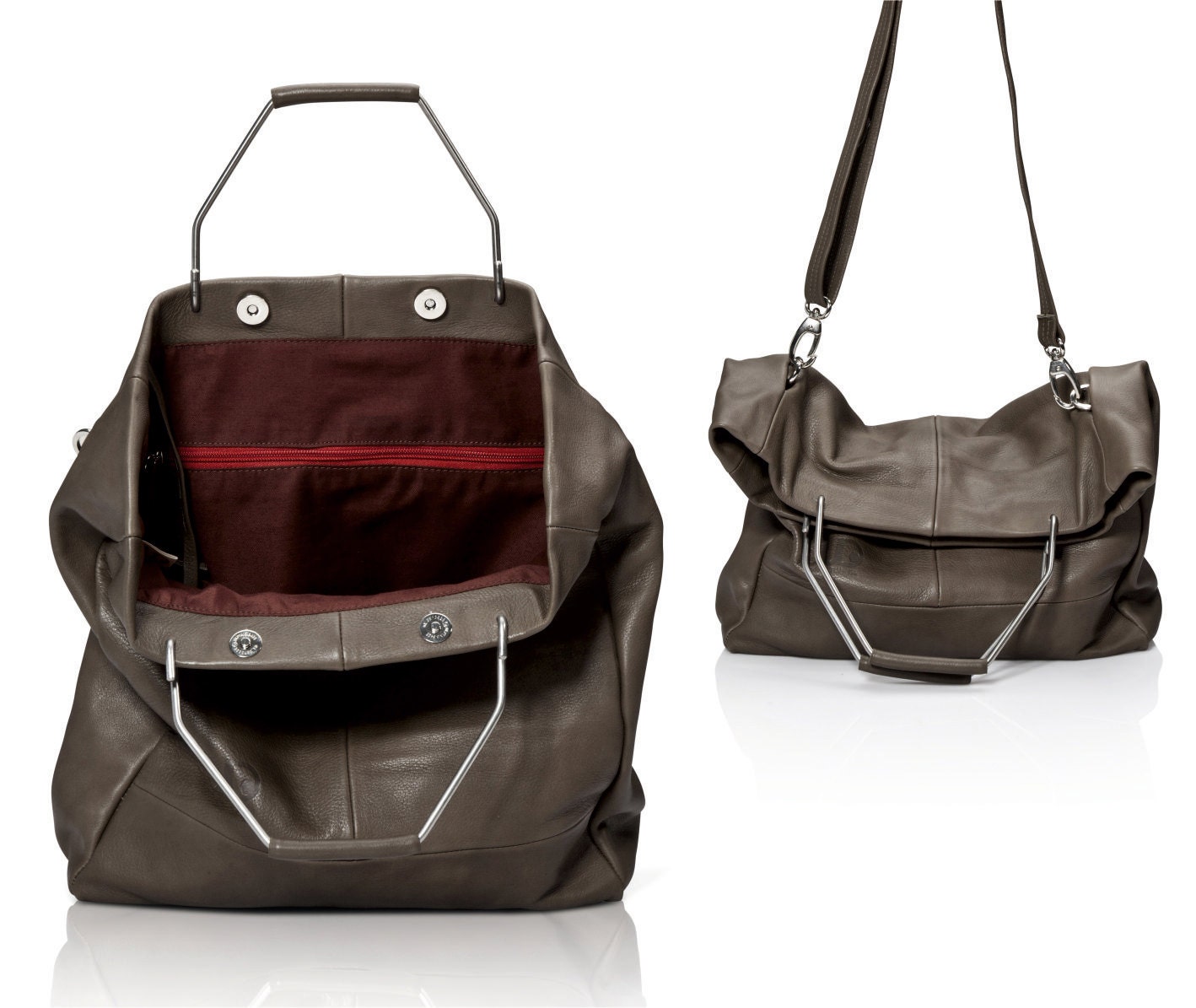 Gray leather bag leather handbag top handle bag SALE