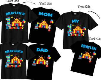 1st Birthday Shirts with Circus Family Birthday Shirts with Circus on BLACK Shirts