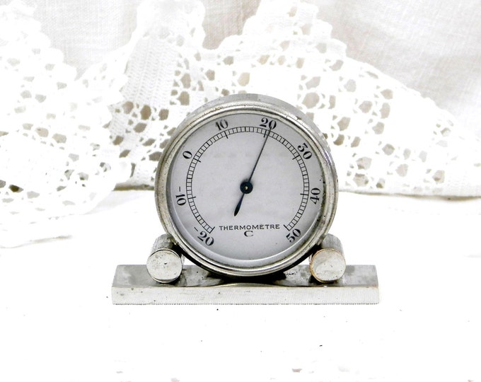 Antique French Art Deco Chrome Thermometer in Celsius, Retro Vintage Home Interior, 1930s Decor, Temperature Control, Weather, Collectible