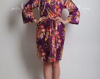 Eggplant Hippie Wedding Party Robe, Bridal Present, Kimono Crossover, Spa Party Robe, Plus Size Cover Up Custom Monogram Robe for Bridesmaid