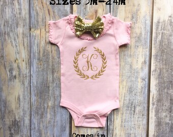 Monogrammed Baby Onesie, Baby Girl Clothes, Baby Girl Glitter Onesie, Baby Girl Bodysuit, Birthday Onesie, Baby Girl Clothing, Shower Gift