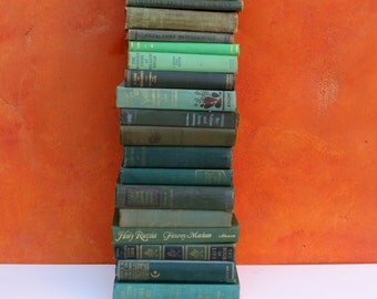 Instant Book Collection. Lot antique vintage Green Hardcover Books. BOOK STACK. Vintage book bundle. Photo Prop Display Wedding