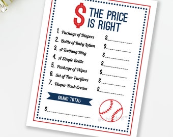 The Price Is Right, Baseball Baby Shower Game, Sports Baby Shower Game, Little Slugger Baby Shower, Red and Navy, INSTANT DOWNLOAD, #S1