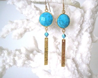 Turquoise earrings Turquoise and gold earrings Gold and turquoise earrings