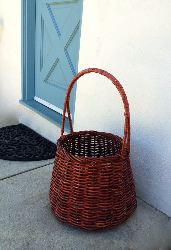 Red Wicker Basket French Market Large Handled Rustic Wicker