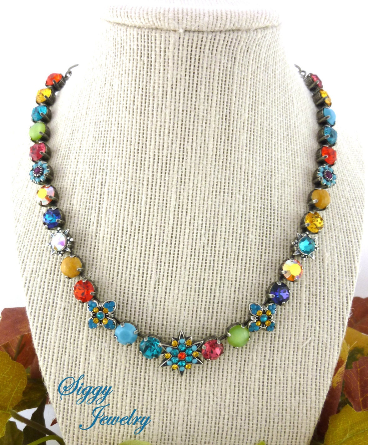 Swarovski Crystal Multi Colored Statement Necklace Bright And