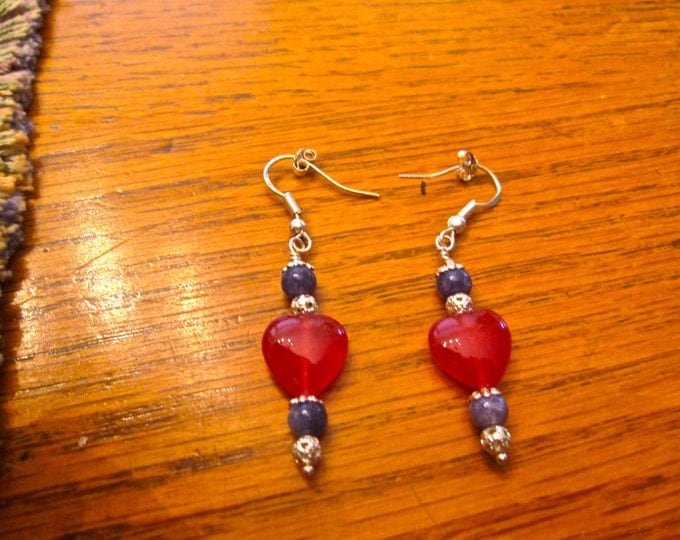 Ruby and Sapphire Gem Bead Earrings. Sterling Silver E123