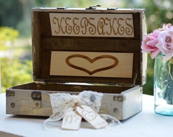 personalized keepsake box, shabby chic wedding memories box, rustic wedding scrapbook, advice box, bridal shower gift, gift for the bride