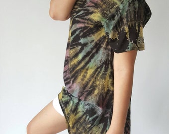 BL0018 Natural Tie dye Blouse dyed, Shibori blouse, tie dye boho tshirt Indigo Shibori dress Shibori tie dye // beach cover up
