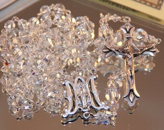 Catholic Swarovski Clear Crystal Rosary Beads