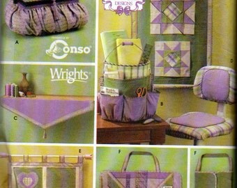 Simplicity 5932, Sewing Room Accessories Pattern, Sewing basket Cover, Bucket Organizer, Book Shelf Scarf, Chair Cover, Design Board, bag