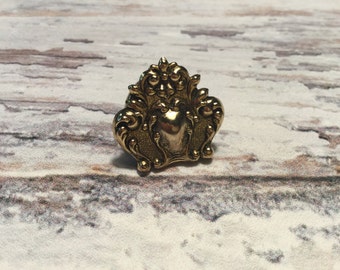 Vintage Button Clip . 1980's Decorative Button Cover. Gold Toned .