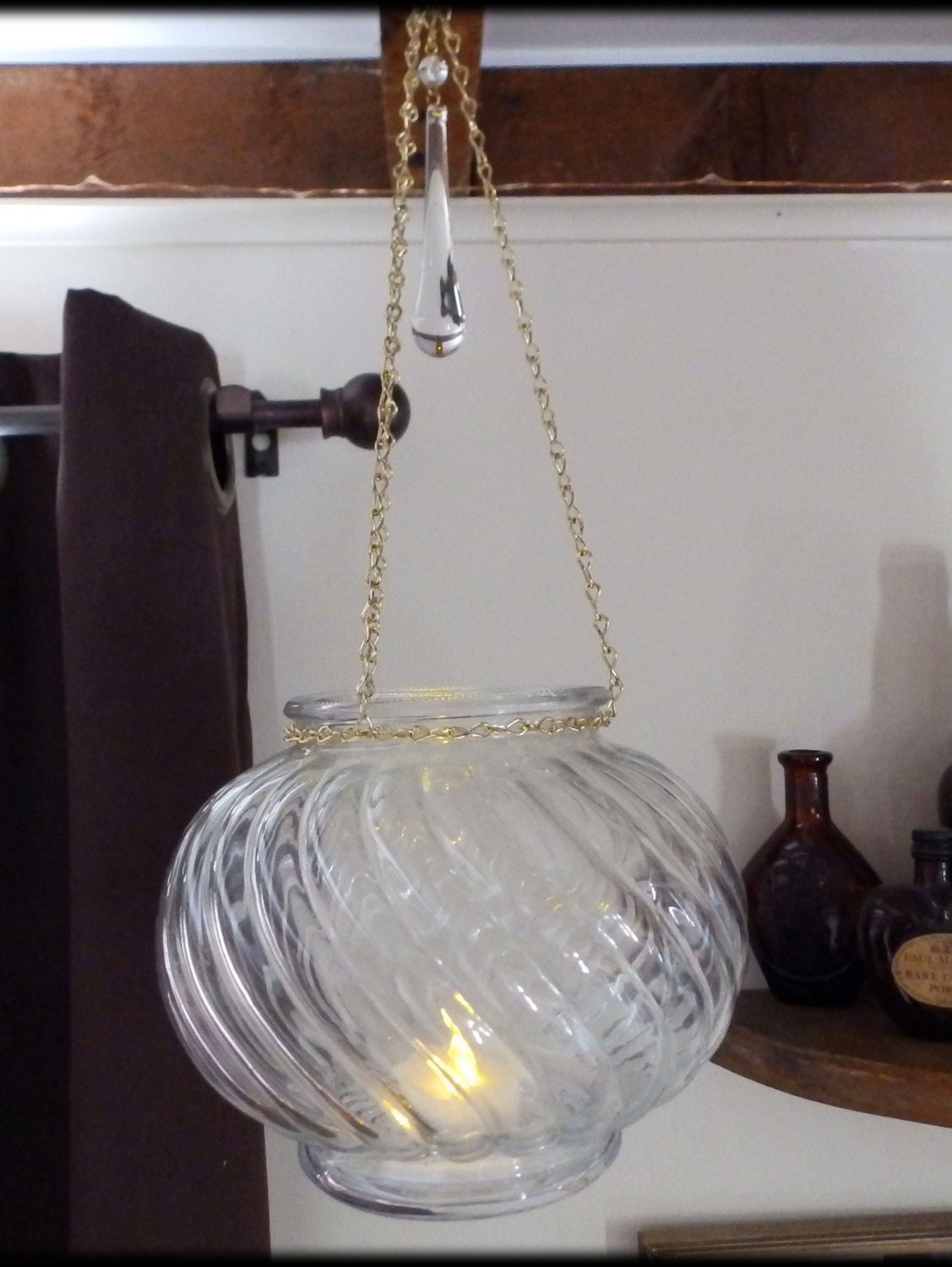 Vintage Glass Hanging Candle Holder Candelier swirl glass lamp