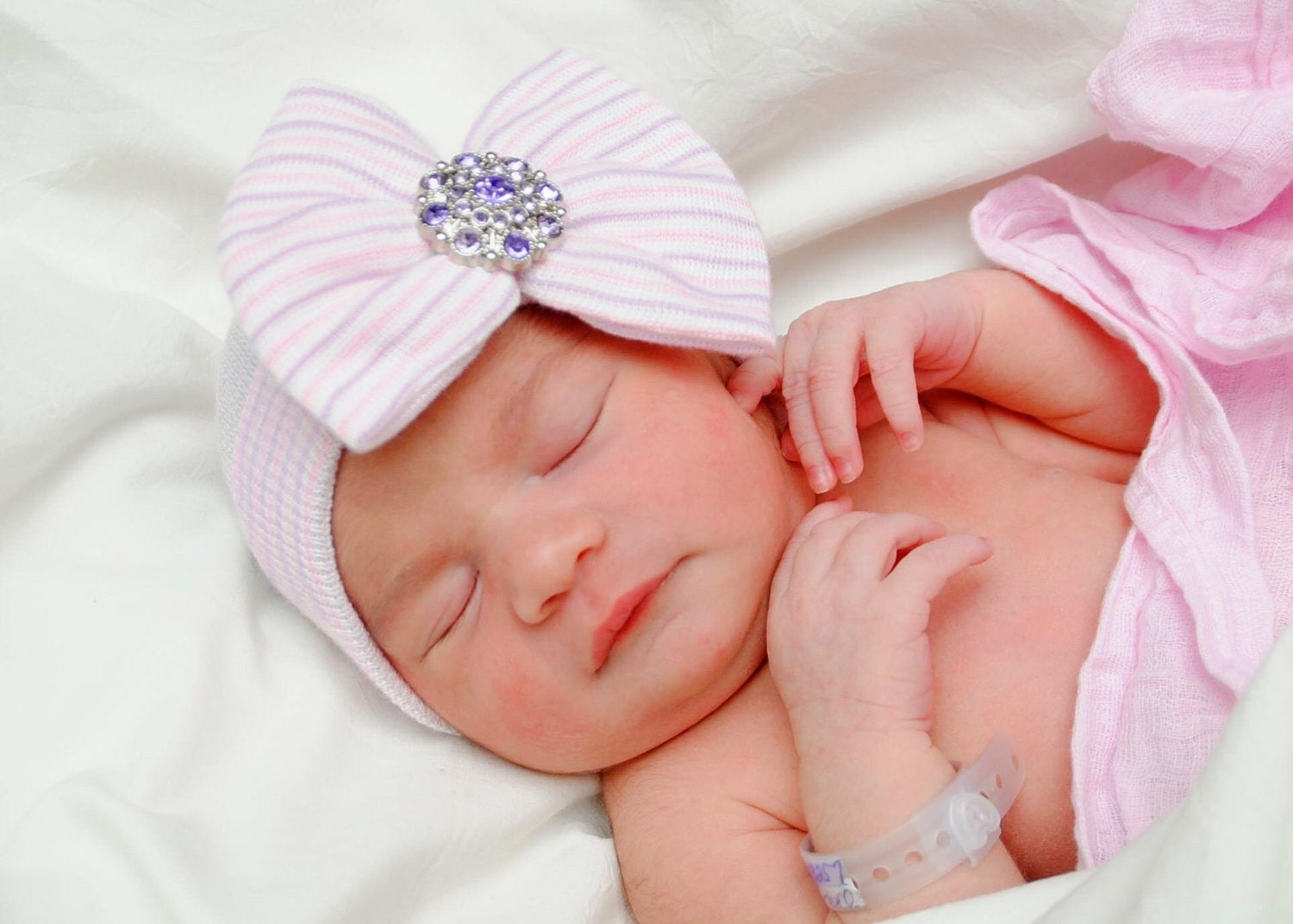 Newborn Hospital Hat Bow Baby Girl Hospital Hat by SkylarnMe