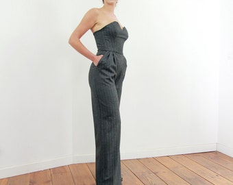 Women's gray jumpsuit, wide leg jumpsuit, women overalls, gray jumpsuit, strapless jumpsuit,