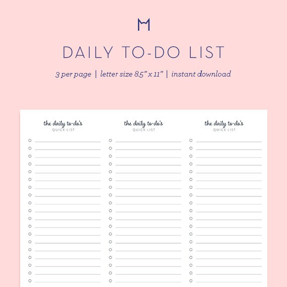 Printable Daily To-Do List DIY daily home by MonicaMyersDesigns