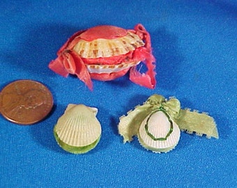 Antique Miniature Pin Cushions, Sea Shells, Silk & Velvet, Limpet, Tiny!