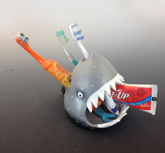 Shark Toothbrush Holder Shark Toothbrush by PondScumCeramics