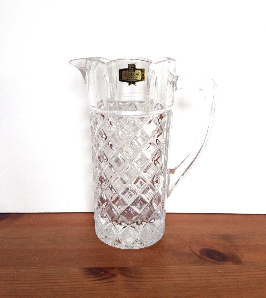 Vintage Crystal Pitcher 24 Lead Diamond Pattern Made In 2463