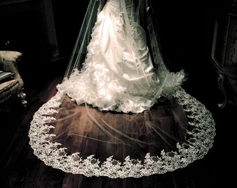 Wedding veil lace, 2 tier wedding veil, lace fingertip veil