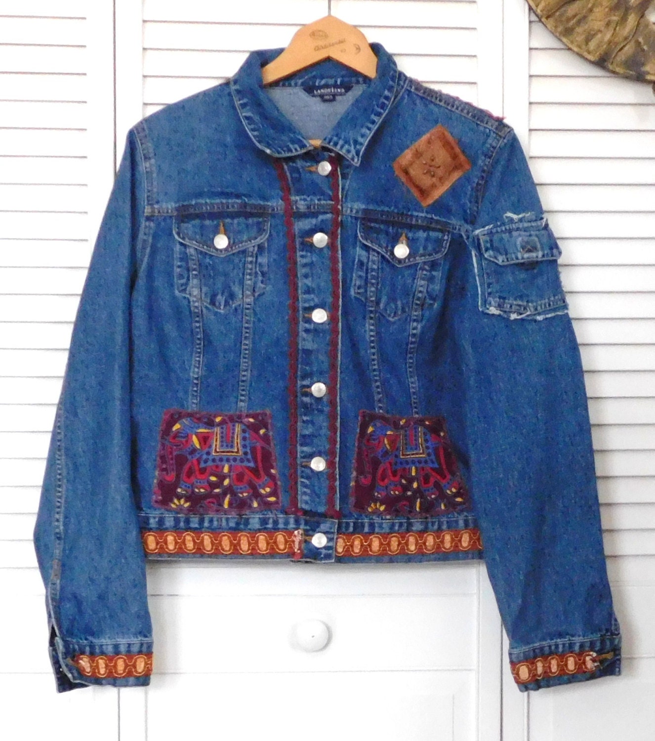 Jean Jacket Patch Upcycled Clothes Patchwork by LandofBridget