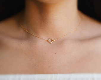 Square necklace, gold necklace, tiny gold necklace, simple necklace, dainty necklace, square link necklace,gift for women- 017