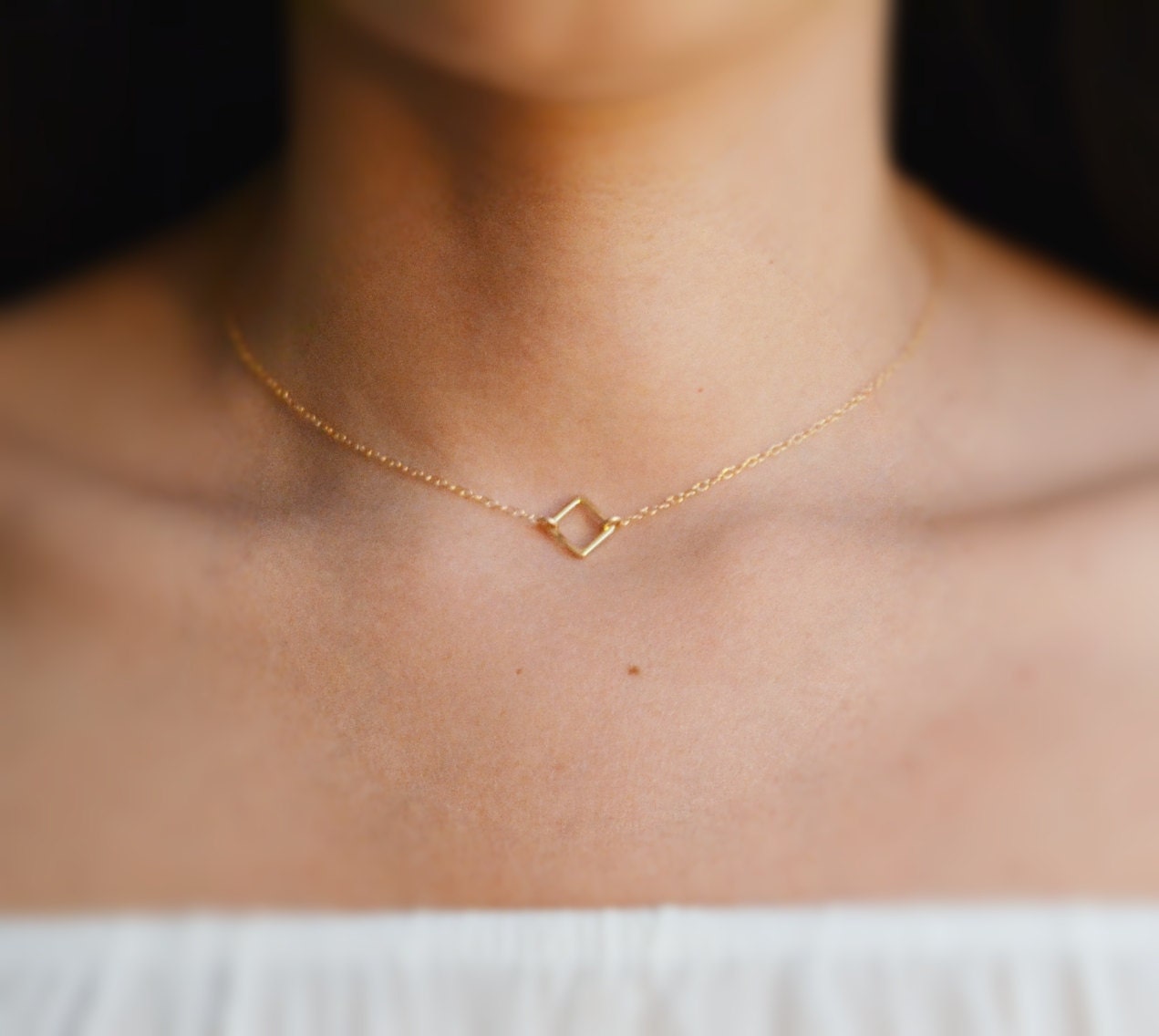 Square necklace gold necklace tiny gold necklace simple