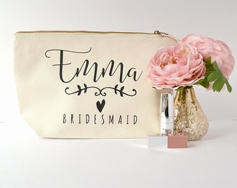 Modern Calligraphy Ivory Personalised Bridesmaid Gift Makeup Bag