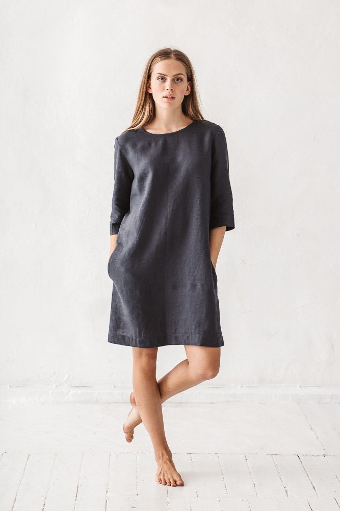 Linen dress Graphite grey linen dress Minimal linen dress