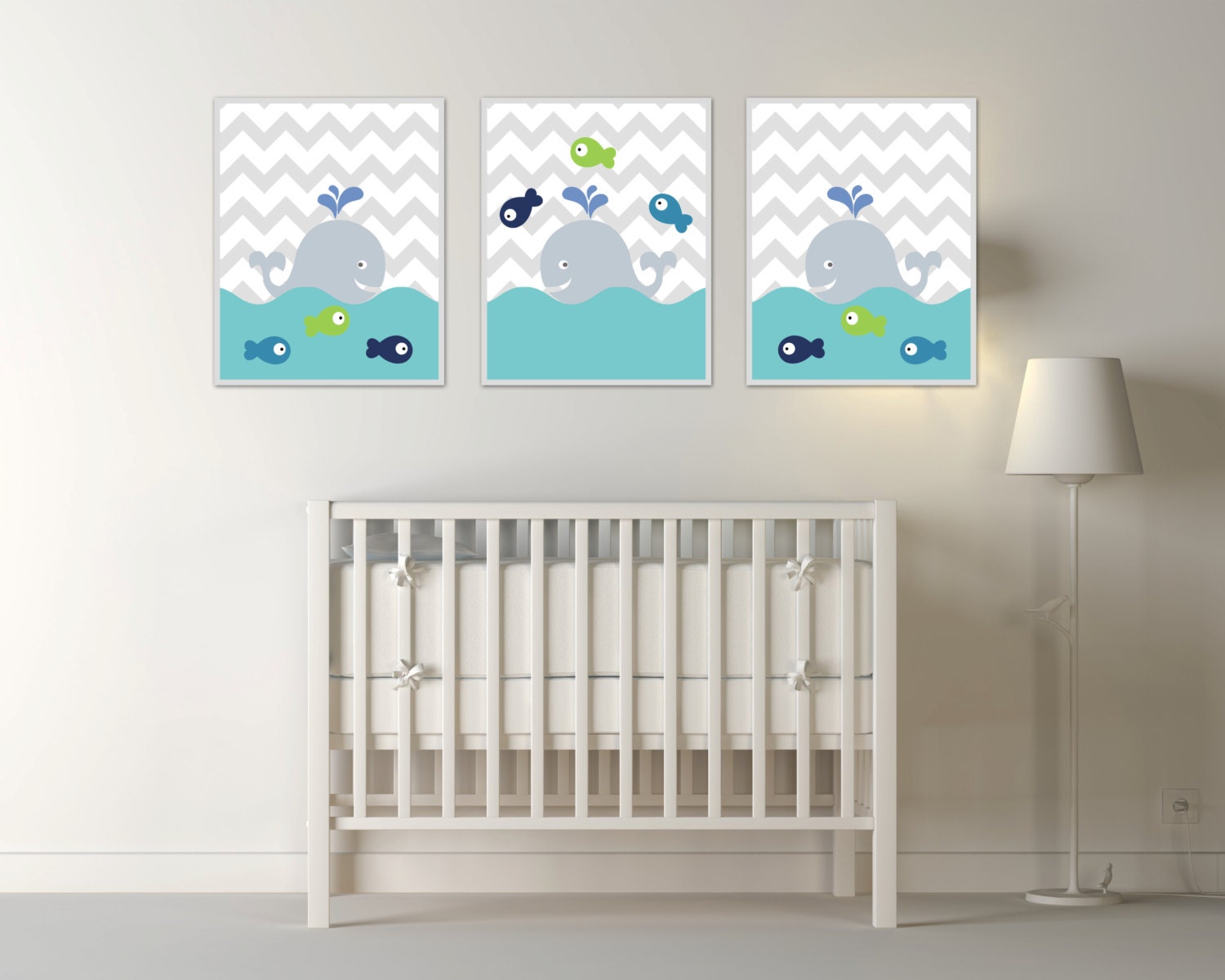 Whale Nursery Art Print Baby Boy or Girl Chevron Wall Art