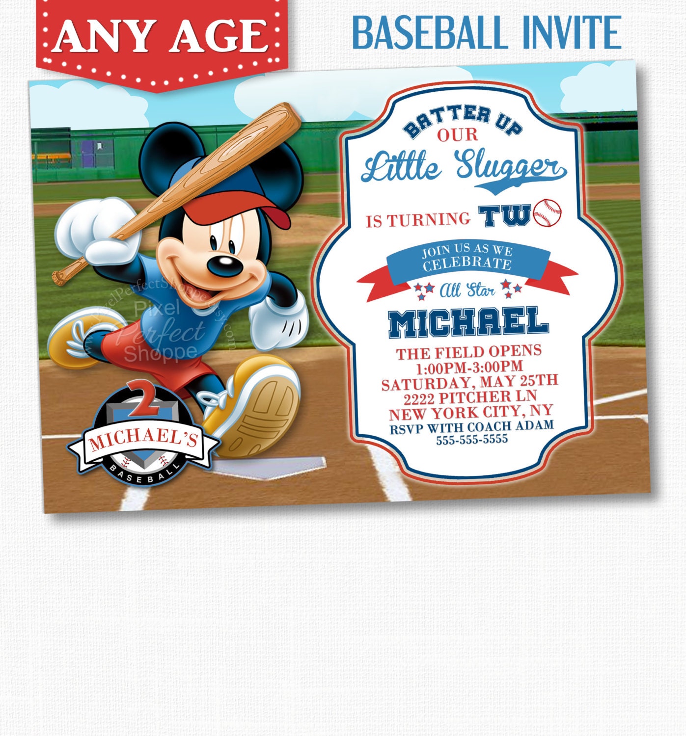 Mickey Mouse Birthday Invitations Baseball 2