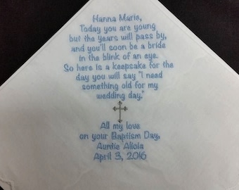 BAPTISM Gift Custom Embroidered Personalized Church Religious Future Wedding Handkerchief, Hankie, Hanky