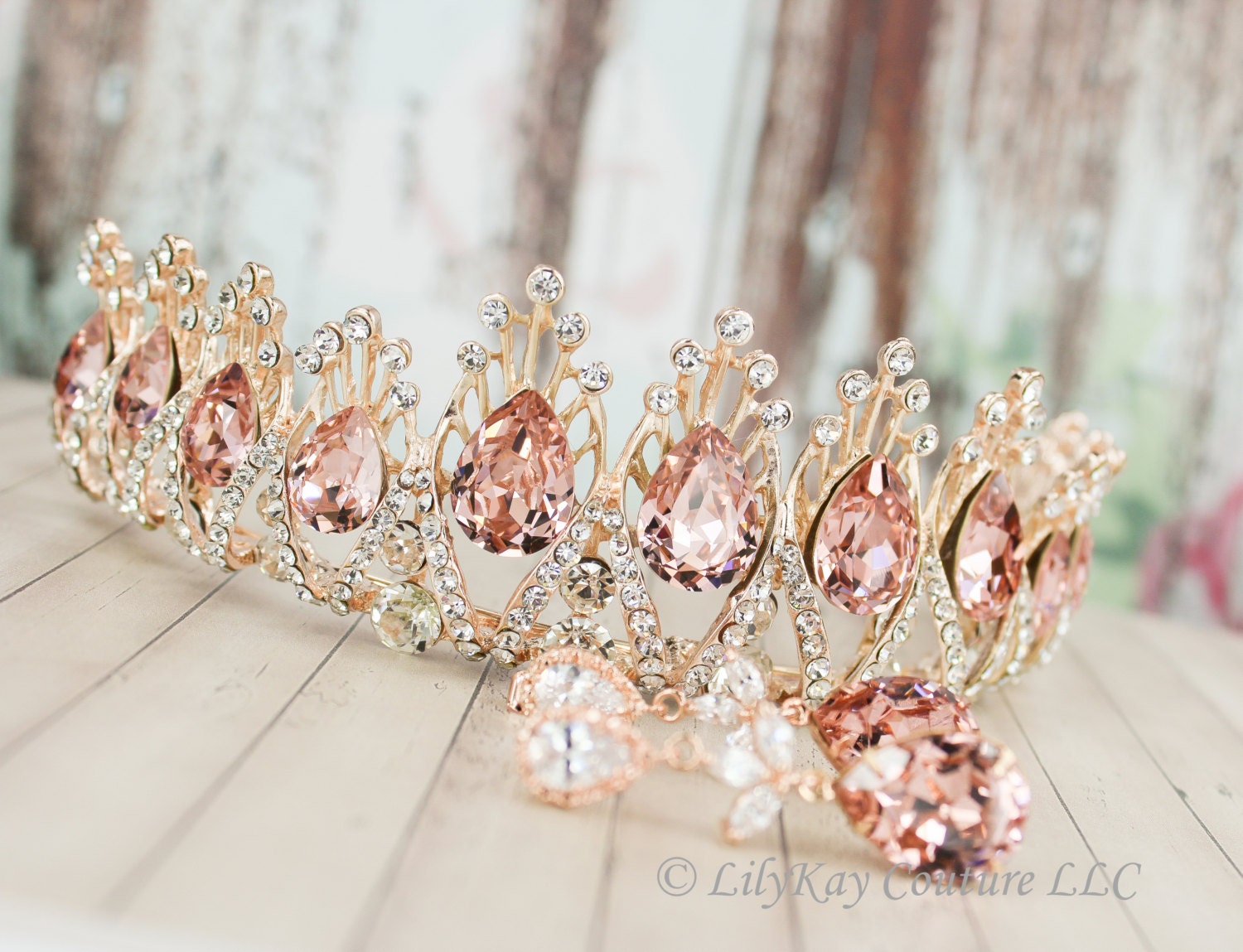 Rose Gold Tiara Crystal Bridal Tiara Wedding Tiara Blush