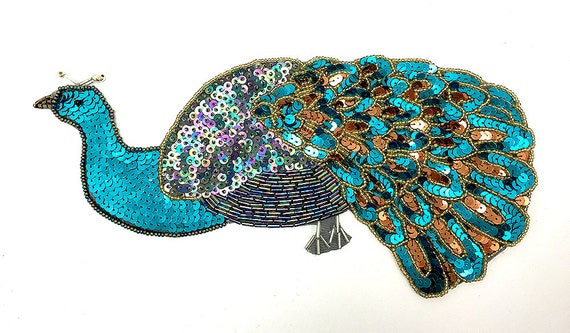 Peacock Applique Sequin Beaded 11 X 5 B023 4819