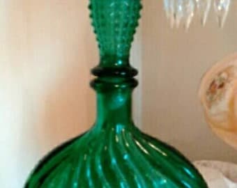 Vintage Italian Art Glass Decanter with Beautiful Stopper - Excellent Condition - Beautiful Green - Nice!