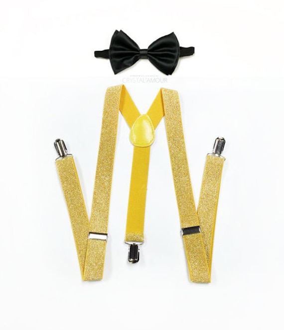 Items similar to Black bowtie, gold suspenders, Mens suspenders and bowtie, Gold suspenders, Men