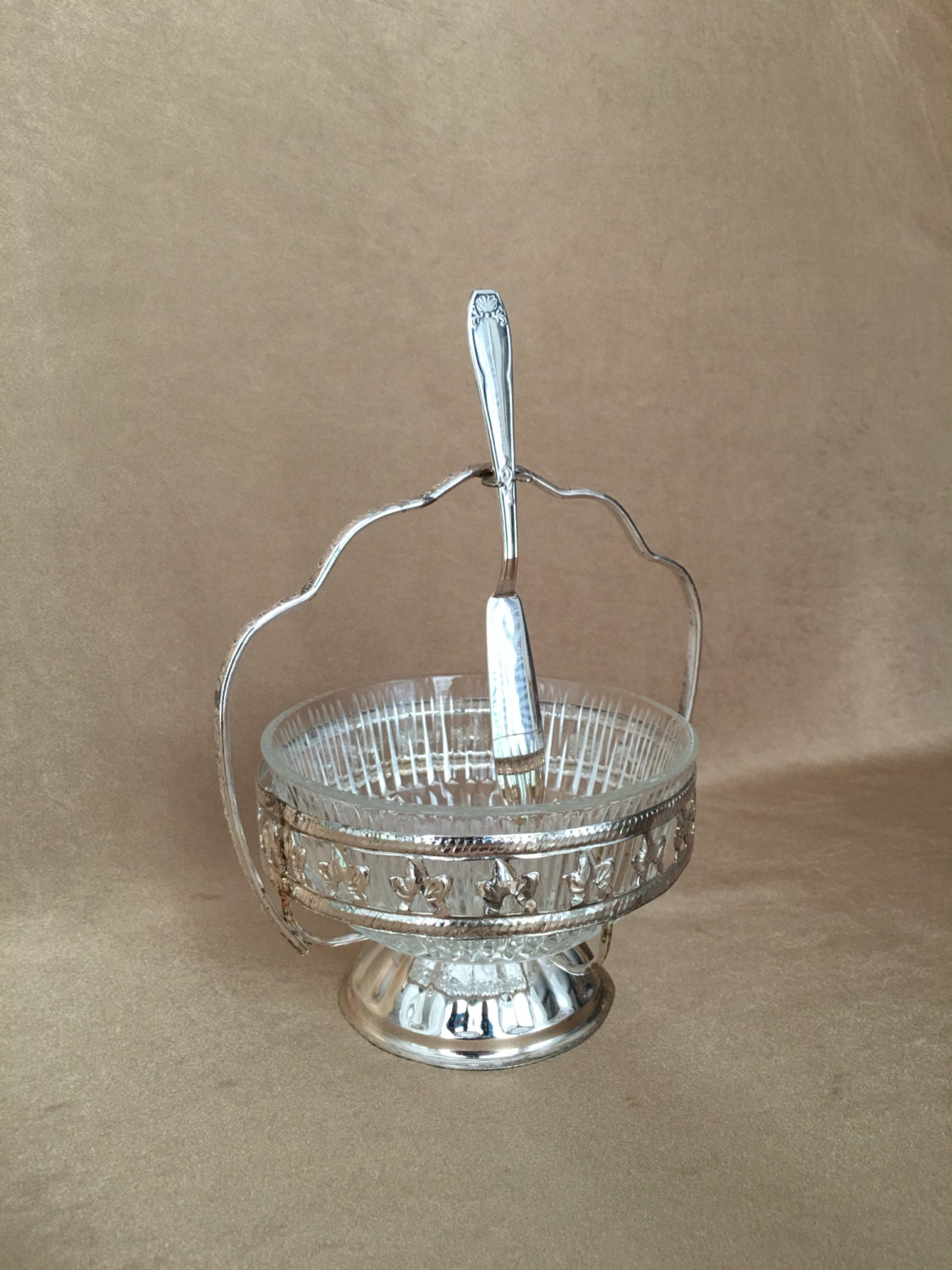 Silver Jam Caddy Silver and Crystal English Jam Dish Butter