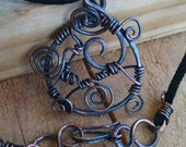 SPIRAL WRAP NECKLACE Tortile Pendant Smoky Grunge Circular Scrolled Copper Wire Stylist Wrapped Spirals Obscure Uniquely Darkened Patina