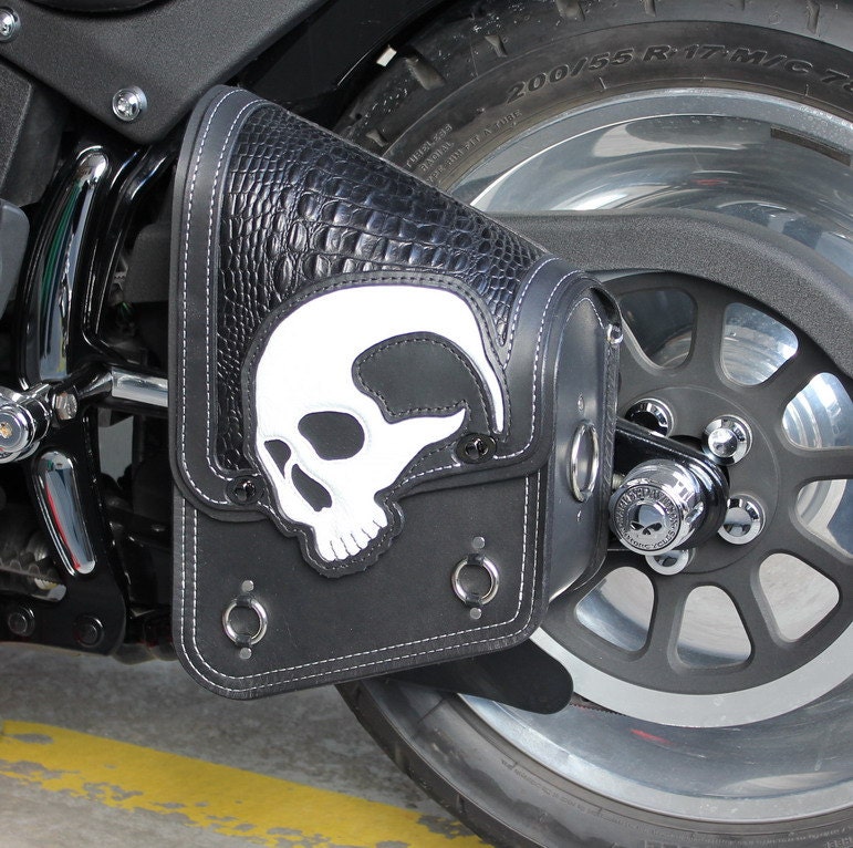 Custom Motorcycle Bag Swingarm Bag with Skull Black and