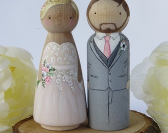Wedding Cake Toppers// Peg Dolls Custom Wedding Cake toppers// Wooden Dolls//Cake toppers