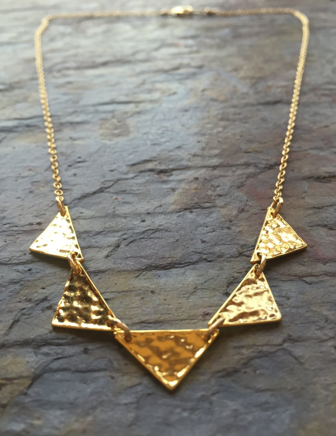 Gold triangle statement necklace by VivianRDesigns on Etsy