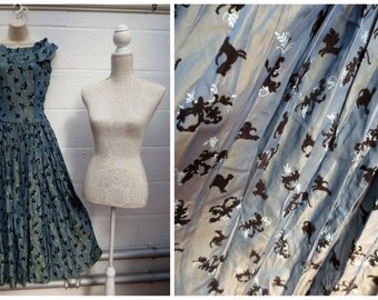 ORIGINAL VINTAGE 1940' Flock Print Taffeta Gown - Party Dress - Formal - VLV - Size Small