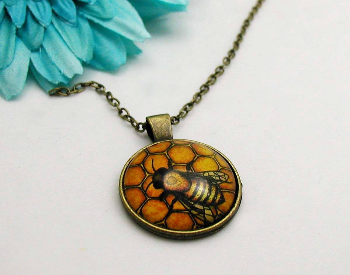 Honey Bee Necklace Honey Bee Pendant Cabochon Honey Bee