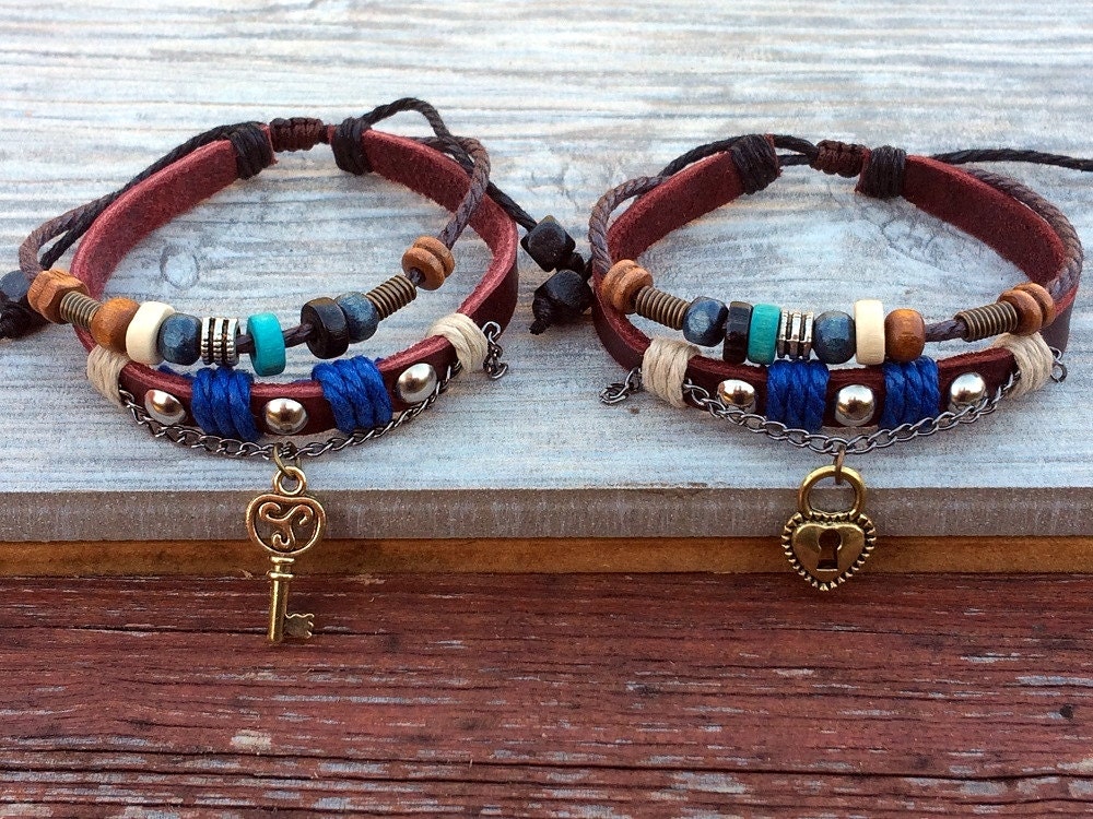 Leather Couples Bracelets Heart Lock and Key Matching