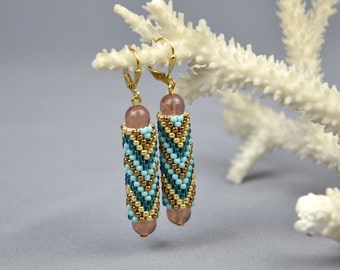 Geometric Beaded Earrings Turquoise Earrings Beaded Dangle Earrings Seed Bead Earrings Bohemian Earrings Boho Beaded Earrings Christmas gift