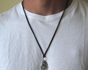 Mens Charms Necklace , Mens Compass Necklace , Mens Anchor Necklace , Mens Necklace , Mens Jewelry , jewelry gifts , leather necklace