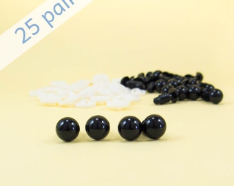 9mm Black Safety Eyes - 25 pairs -- craft eyes/ animal eyes/ plastic eyes/ stuffed animal eyes for stuffed toys and plush