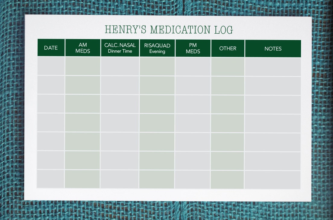 Printable Custom Medication Log Weekly Medication Log