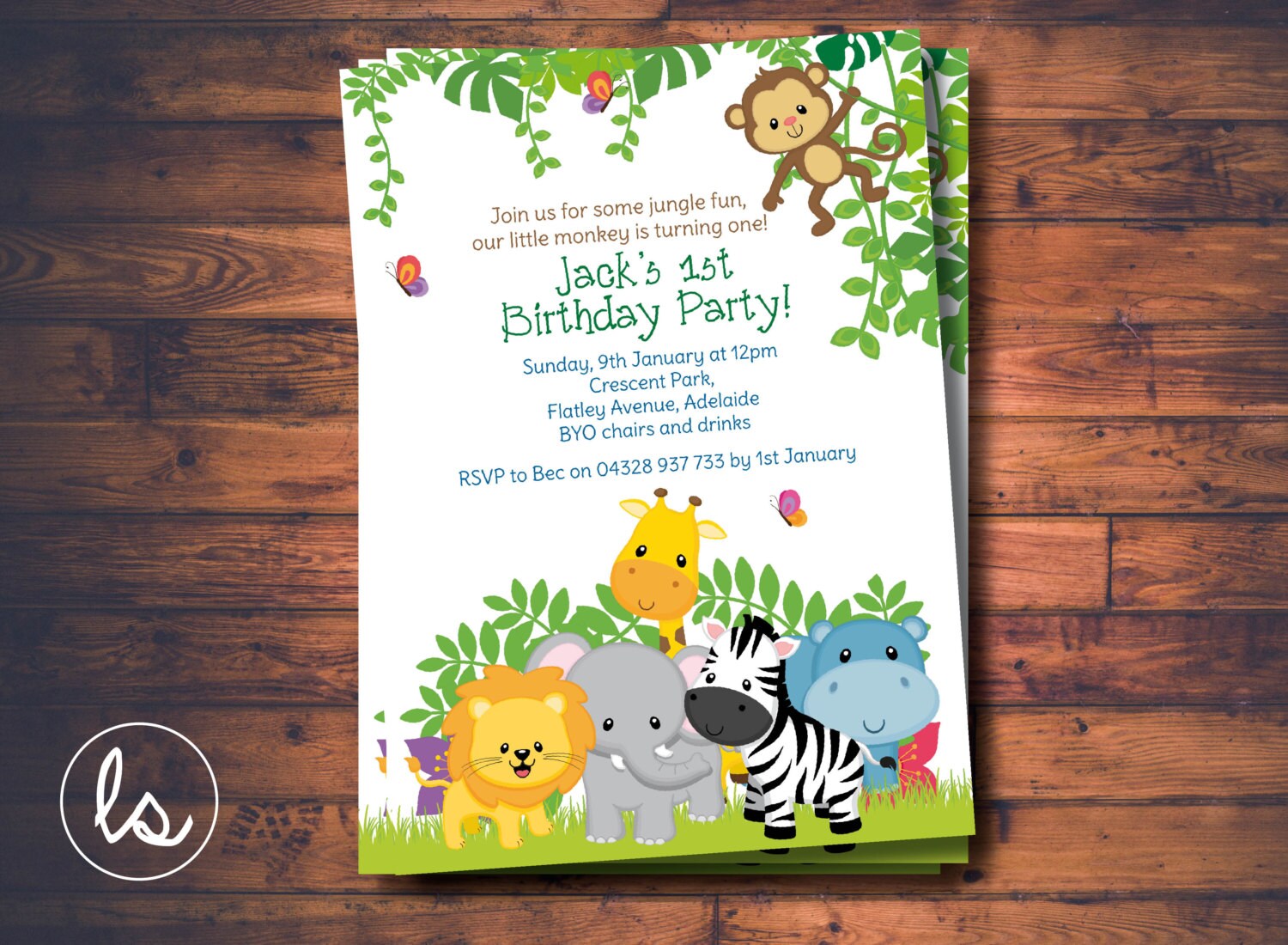 Jungle Birthday Invitation Jungle Animals by LoveStoryInvitations