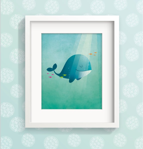 Whale nursery art Kids room decor Whale art by IreneGoughPrints